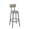 Round bar stool set with shelf, upholstered stool with backrest Grey, 23.62'' W x 23.62'' D x 35.43'' H.