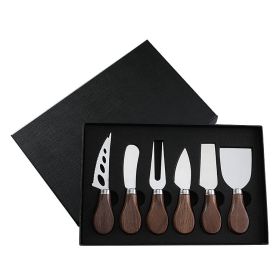 Walnut Wooden Handle Boxed Cheese Knife Set Baking Tools (Option: HF201BH Steel 6 Piece Set)