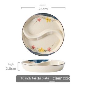 Ceramic Double Grid Eight Trigrams Mandarin Duck Dining Plate (Option: 10 Inch Clear Color Plate)