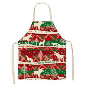 Cartoon Christmas Elk Santa Claus Printed Linen Sleeveless Apron (Option: W 20016-47x38cm)