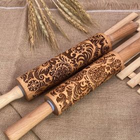 Christmas Reindeer Snowflake Pine Print Wooden Rolling Pin (Option: Vine Flower-Small Size)