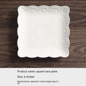 Ceramic 6-inch Small Plate Dessert Dessert Plate Dish Household (Option: Lace Square Plate)