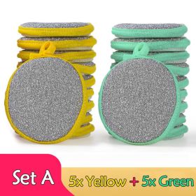 5/10pcs; Double Side Dishwashing Sponge Pan Pot Dish Wash Sponges Household Cleaning Tools Kitchen Tableware Dish Washing Brush (Color: 5x Yellow- 5x Gre)