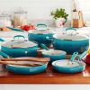 12-Pieces Porcelain Enamel Classic Ceramic Cookware Set, Ombre Teal