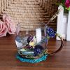 1pc Rose Enamel Crystal Tea Cup; Coffee Mug; Tumbler Butterfly Rose Painted Flower Water Cups; Clear Glass With Spoon Set