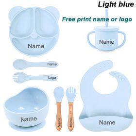 Baby Cutlery Baby Silicone Suction Cups Dining Plates Customized Name (Color: Blue)