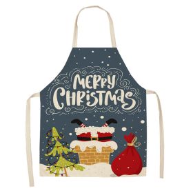 Cartoon Christmas Elk Santa Claus Printed Linen Sleeveless Apron (Option: W 20020-68x55cm)